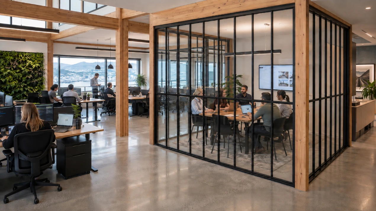 Acoustic glazing partitions in a commercial office fit-out